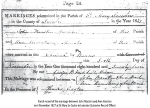 John&Ann Masters marriage cert 1827